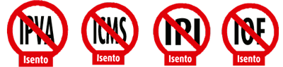Placa indicativa de isenção de impostos IPVA, ICMS, IPI, IOF