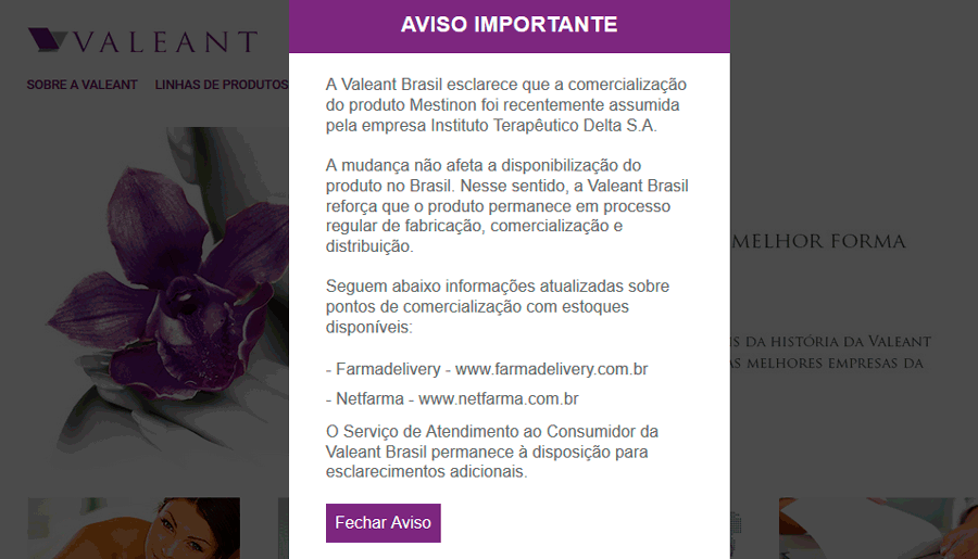 Comunicado Valeant informando que o Mestinon não parou de ser fabricado